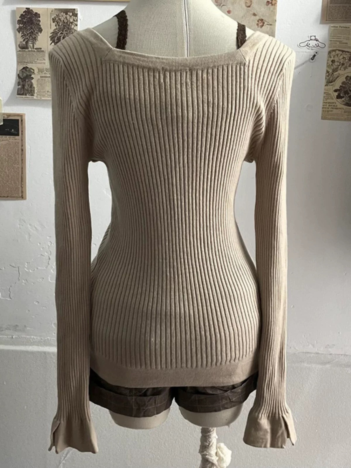 Beige cotton sleeved tanktop