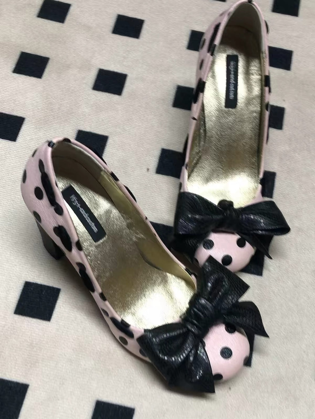 Midnight polka charm heels