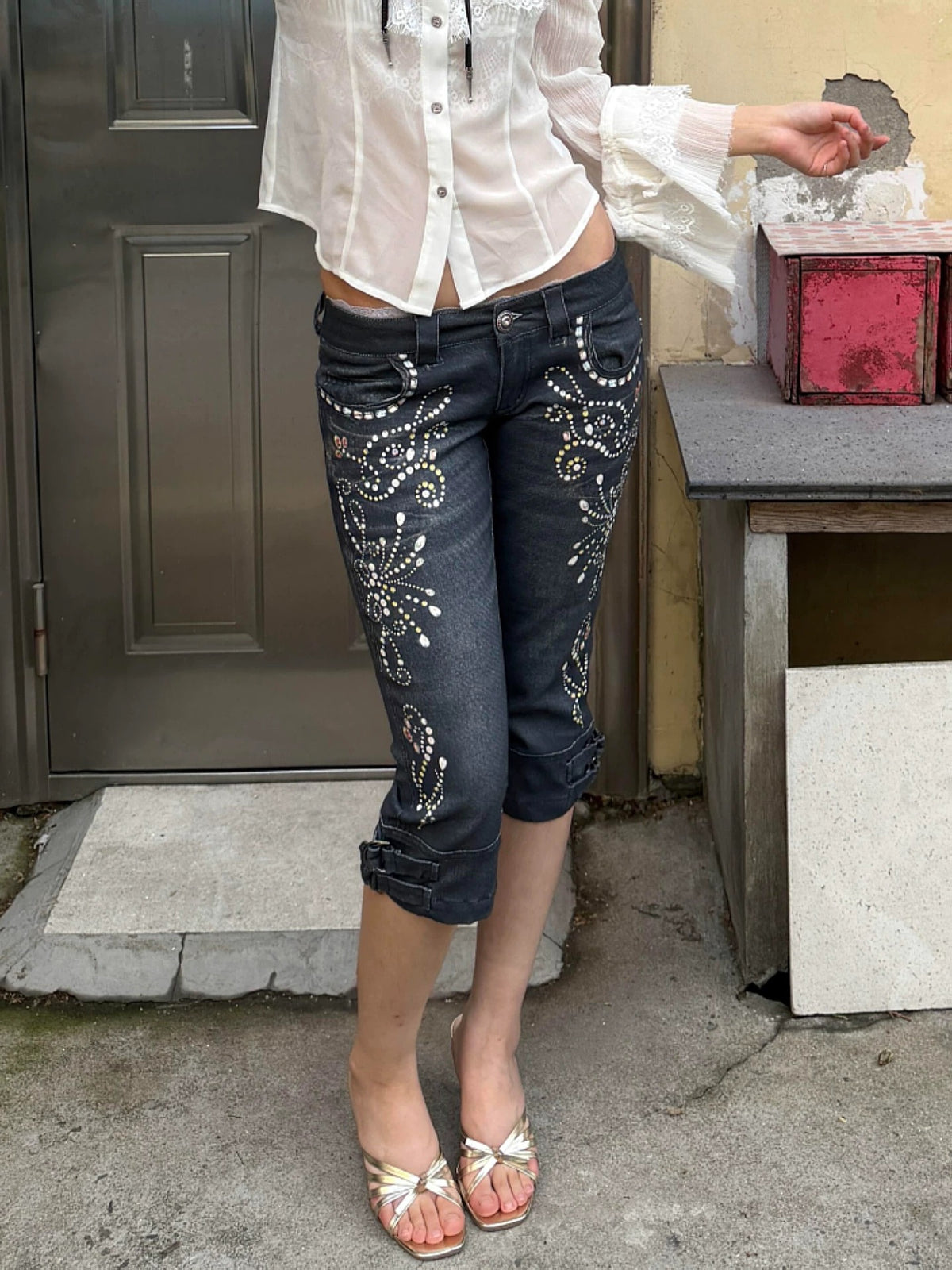 Rhinestone Capri Jeans