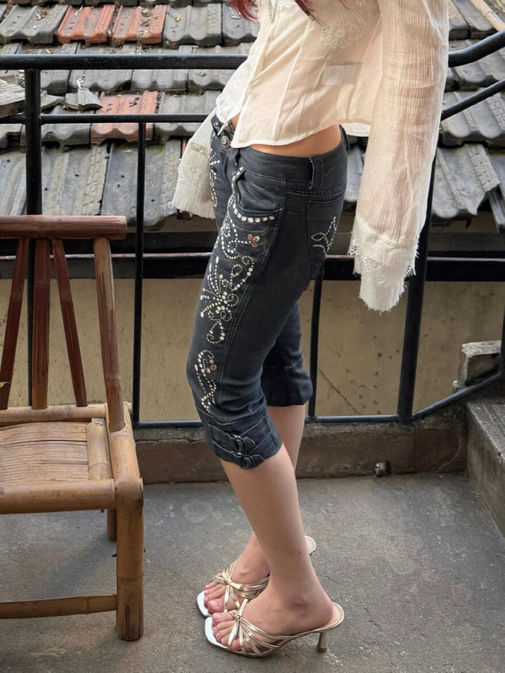 Rhinestone Capri Jeans