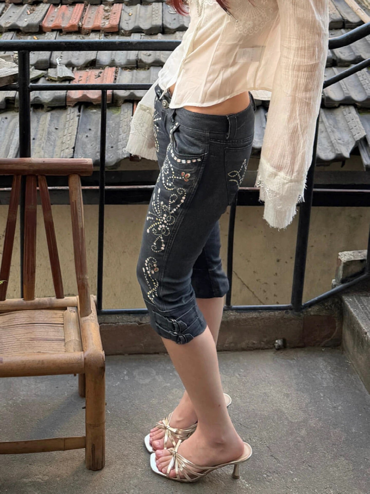 Rhinestone Capri Jeans